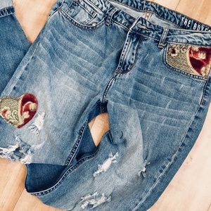 Vintage tapestry embellished jeans